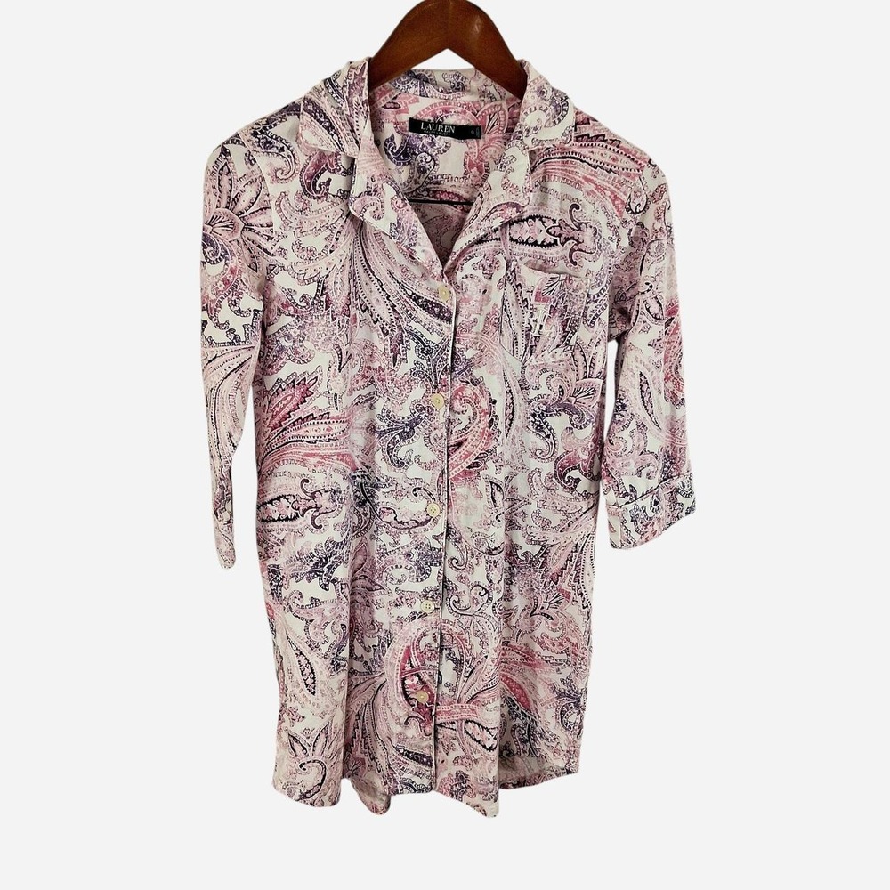 Lauren Ralph Lauren Paisley Sleep Shirt Womens Small S Pink Purple Pajama Top